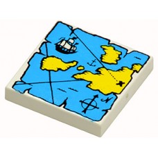Part 3068px9 White Tile 2 x 2 with Map with Black 'X' and Blue and Yellow Pattern 
